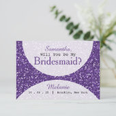 Paarse Glitter Bridal-partij Kaart (Staand voorkant)