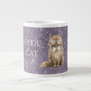 Paarse Glitter Bruine Koele Kat Bril Extra Grote Beker