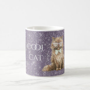 Paarse Glitter Bruine Koele Kat Bril Koffiemok