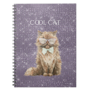 Paarse Glitter Bruine Koele Kat Bril   Notitieboek