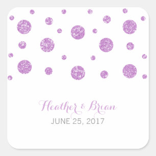 Paarse Glitter Confetti Wedding Stickers