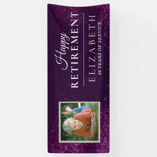 Paarse Glitter Custom Photo Retirement Party Banne Spandoek (Verticaal)
