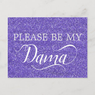 Paarse Glitter Dama Quinceanera Dama Voorstel Uitnodiging Briefkaart