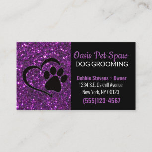 Paarse Glitter Design Dog Pet Grooming Service Visitekaartje