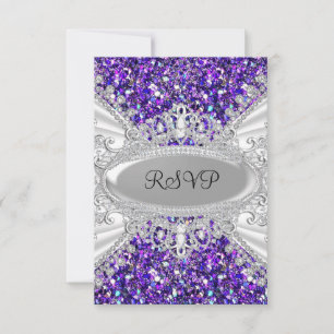 Paarse Glitter Diamanten Tiara Sweet 16 RSVP 2 Kaartje