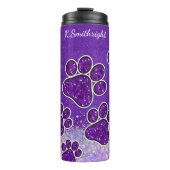Paarse Glitter Dog Paw Prints Thermosbeker (Voorkant)