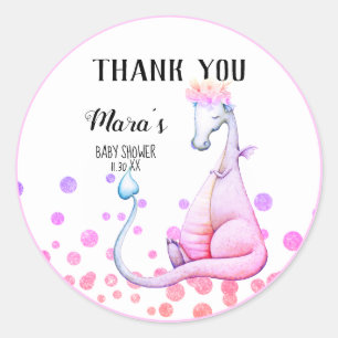 *~* Paarse Glitter Dragon Baby Meisje Dank je Ronde Sticker