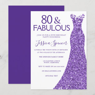 Paarse Glitter Dress Womans 80th Birthday Party Kaart
