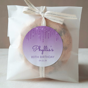 Paarse glitter Drip 80th Birthday Ronde Sticker