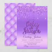 Paarse Glitter Drip Baby shower Kaart (Voorkant / Achterkant)