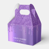 Paarse Glitter Drip Bruiloft Bedankdoosjes (Voorkant Zijde)