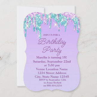 PAARSE GLITTER DRIP ELEGANT BIRTHDAY INVITATION KAART