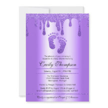 Paarse Glitter Drip Luxury Baby Feet Shower Invita