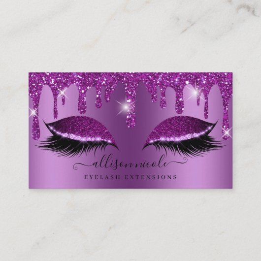 Paarse glitter Drip Metallic Folie Eyelash Visitekaartje (Voorkant)