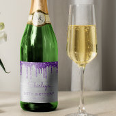 Paarse Glitter Drip Zilver 90ste Verjaardagsfeest Sparkling Wijnetiket