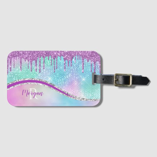 Paarse Glitter Drivers, Iridescent, Naam en Monogr Bagagelabel (Voorkant (horizontaal))