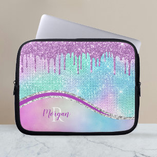 Paarse Glitter Drivers, Iridescent, Naam en Monogr Laptop Sleeve