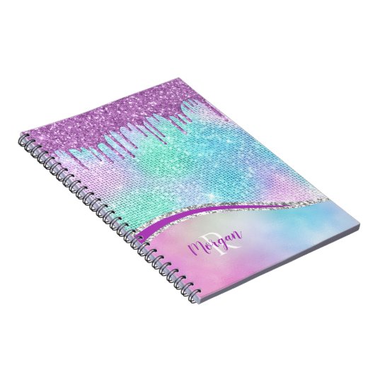 Paarse Glitter Drivers, Iridescent, Naam en Monogr Notitieboek (Rechterzijde)
