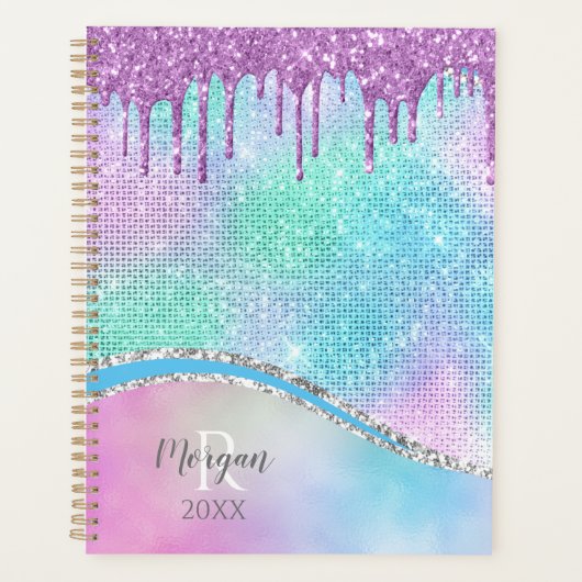 Paarse Glitter Drivers, Iridescent, Naam en Monogr Planner (Voorkant)