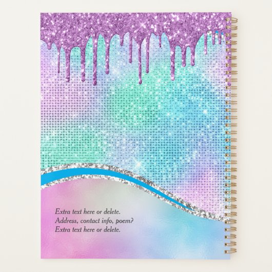 Paarse Glitter Drivers, Iridescent, Naam en Monogr Planner (Achterkant)