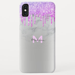 Paarse Glitter Drives Sparkles Marble Name iPhone XS Max Hoesje