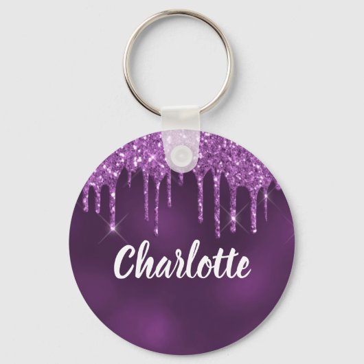 Paarse glitter druppelnaam sleutelhanger (Voorkant)