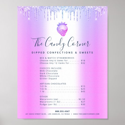 Paarse Glitter Druppels Dessert Zoete Menu Prijsli Poster (Voorkant)