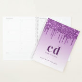 Paarse glitter druppels violet monogram 2025 planner (Display)