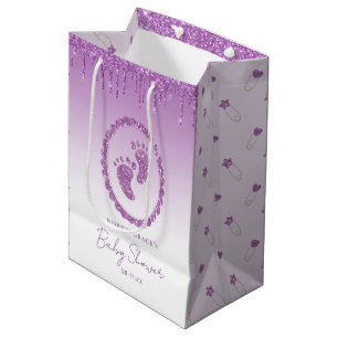 Paarse glitter druppelt Baby showers voeten Medium Cadeauzakje