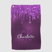 Paarse glitter druppelt monogram initiaal naam golfhanddoek (Voorkant)