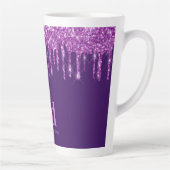 Paarse glitter druppelt monogram initiaal naam latte mok (Rechts)