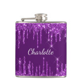 Paarse glitter druppelt monogram naam heupfles (Voorkant)