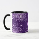 Paarse glitter druppelt monogram naam  mok (Links)