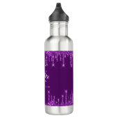 Paarse glitter druppelt monogram naam waterfles  (Rechts)