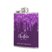 Paarse glitter druppelt monogram naamscript heupfles (Links)
