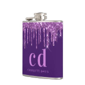 Paarse glitter druppelt roze aangepaste monogram n heupfles (Links)