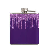 Paarse glitter druppelt roze aangepaste monogram n heupfles (Achterkant)