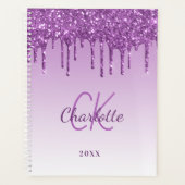 Paarse glitter druppelt violet monogram planner (Voorkant)