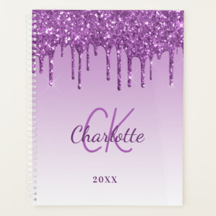 Paarse glitter druppelt violet monogram planner