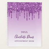 Paarse glitter druppelt vioolmonogram planner (Voorkant)