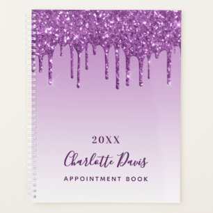Paarse glitter druppelt vioolmonogram planner