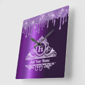 PAARSE GLITTER ELEGANT MONOGRAM WALL CLOCK VIERKANTE KLOK (Hoek)