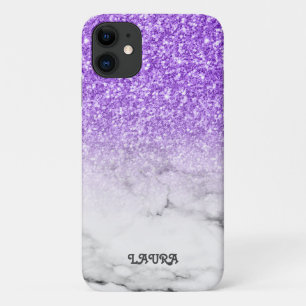 Paarse glitter en gemarmerd iPhone 11 hoesje