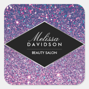 Paarse Glitter en Glamor Beauty Vierkante Sticker