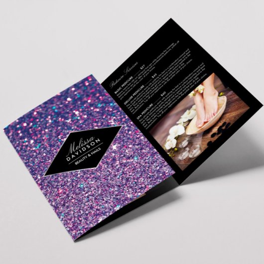 Paarse Glitter en Glamour Nail Salon Brochure Drieluik Kaart
