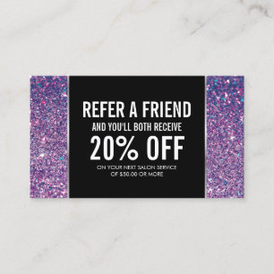 Paarse Glitter en Glamour Referral Kaart