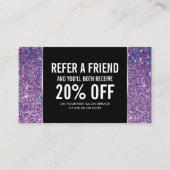 Paarse Glitter en Glamour Referral Kaart (Voorkant)