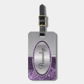 Paarse glitter- en metaalpenseelafdrukken bagagelabel (Voorkant verticaal)
