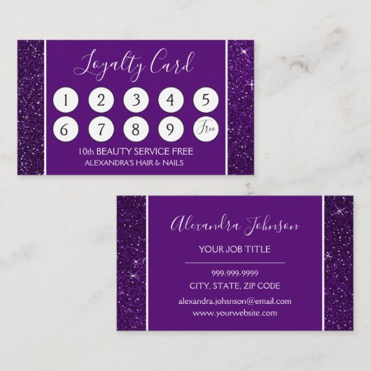 Paarse Glitter en Sparkle Girly Loyalty Punch (Voorkant / Achterkant)