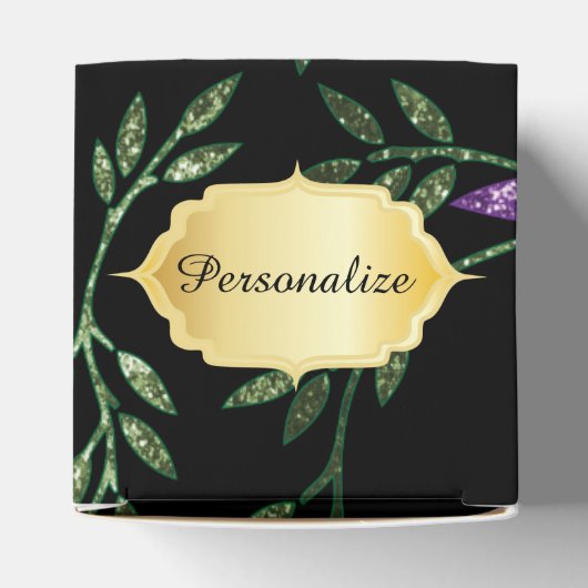 Paarse Glitter en Zwarte Bloemen Bedankdoosjes (Bovenkant)